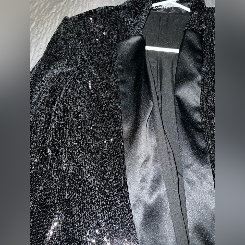 Express Black Sequin Blazer - Picture 2 of 4